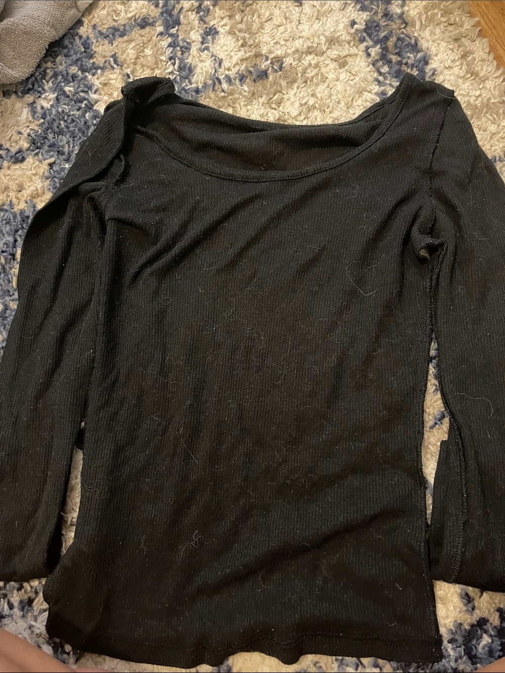 wild fable Black Ribbed Scoop Neck Long Sleeve